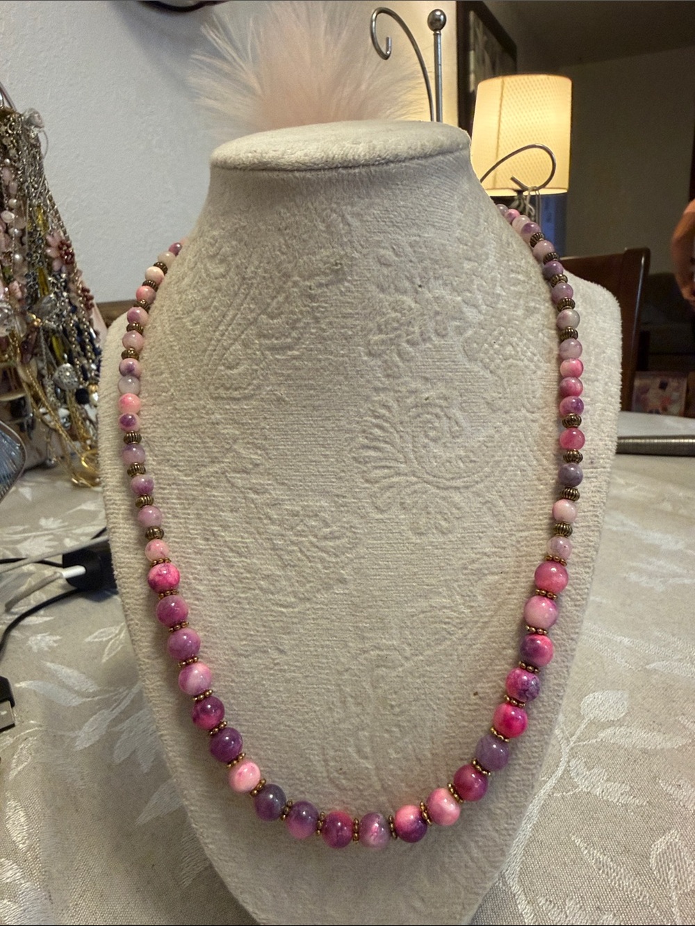 Pink & Purple Beaded Necklace with Gold Accent Spacers